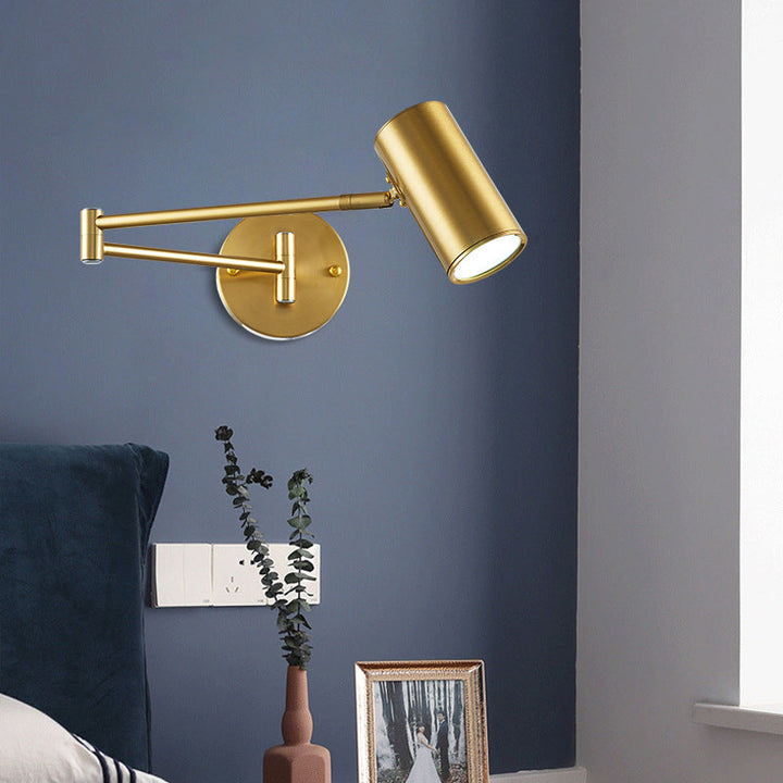 Lisslune | Cylinder Wall Light Minimalistic Metallic Single-Bulb Nightstand Adjustable Wall Lighting Fixture