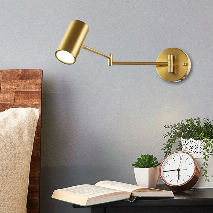 Lisslune | Cylinder Wall Light Minimalistic Metallic Single-Bulb Nightstand Adjustable Wall Lighting Fixture
