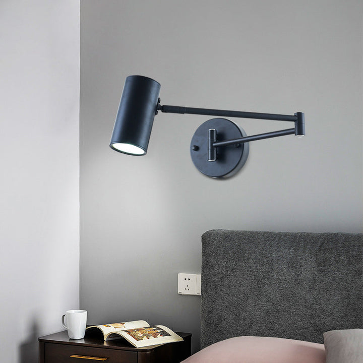 Lisslune | Cylinder Wall Light Minimalistic Metallic Single-Bulb Nightstand Adjustable Wall Lighting Fixture