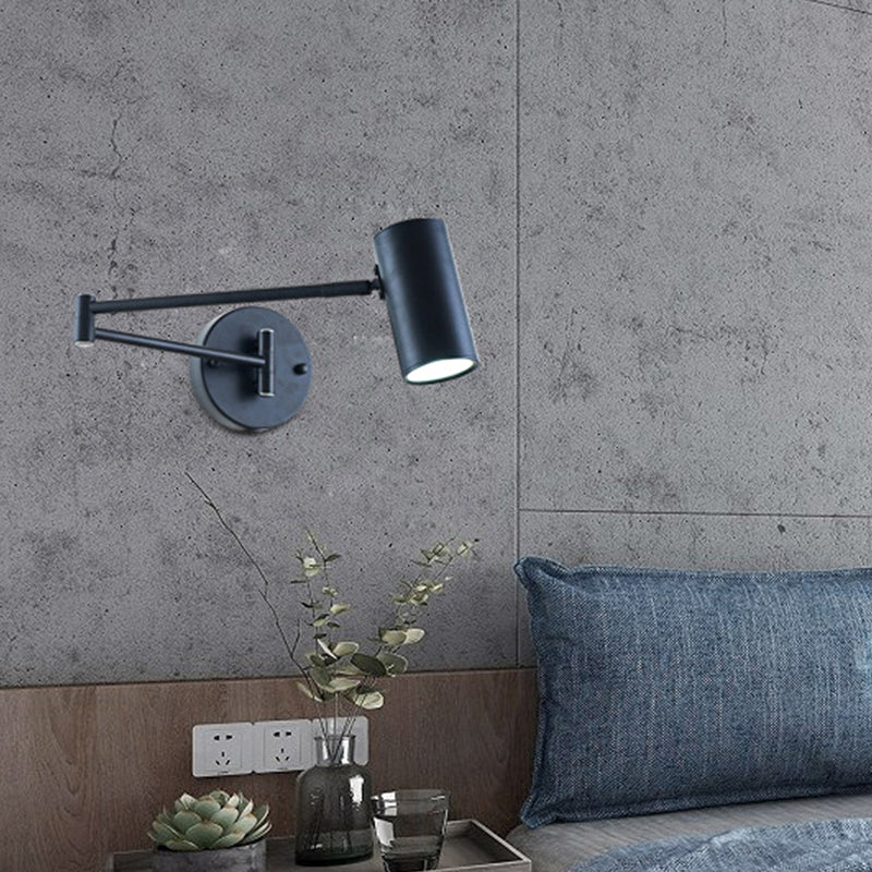 Lisslune | Cylinder Wall Light Minimalistic Metallic Single-Bulb Nightstand Adjustable Wall Lighting Fixture