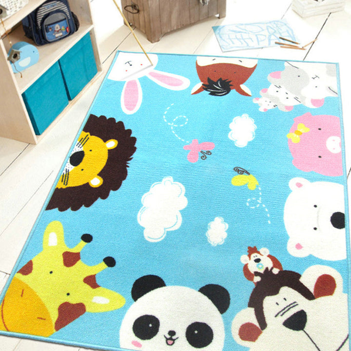 Lisslune | Colorful Back for Children Multi Color Animal Pattern Carpet Synthetic Stain Resistant Non-Slip Back Machine Washable Carpet for Preschool