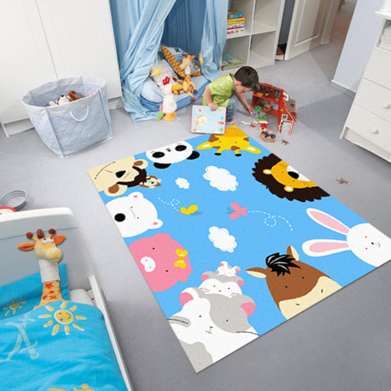 Lisslune | Colorful Back for Children Multi Color Animal Pattern Carpet Synthetic Stain Resistant Non-Slip Back Machine Washable Carpet for Preschool