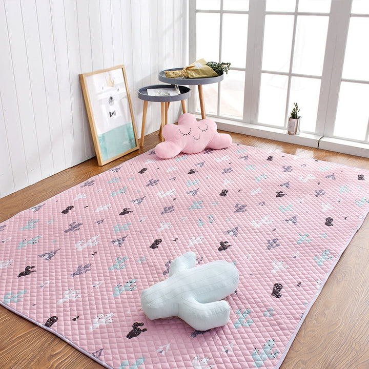 Lisslune | Aesthetics Botanic Carpet Multi-Color Nordic Carpet Cotton Machine Wash Padded Quilt Carpet