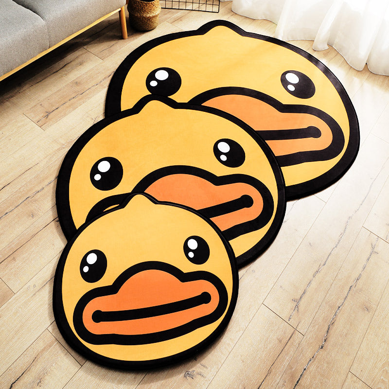 Lisslune | Yellow Duck Pattern Carpet Cotton Cartoon Area Rug Non-Slip Back Floor Mat for Kids Room