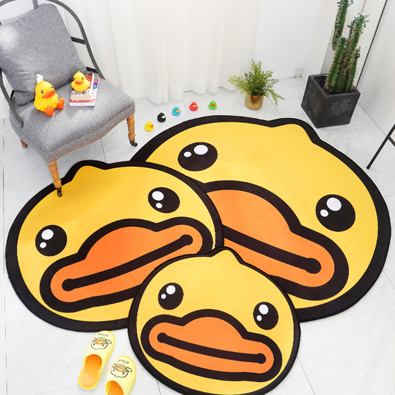 Lisslune | Yellow Duck Pattern Carpet Cotton Cartoon Area Rug Non-Slip Back Floor Mat for Kids Room
