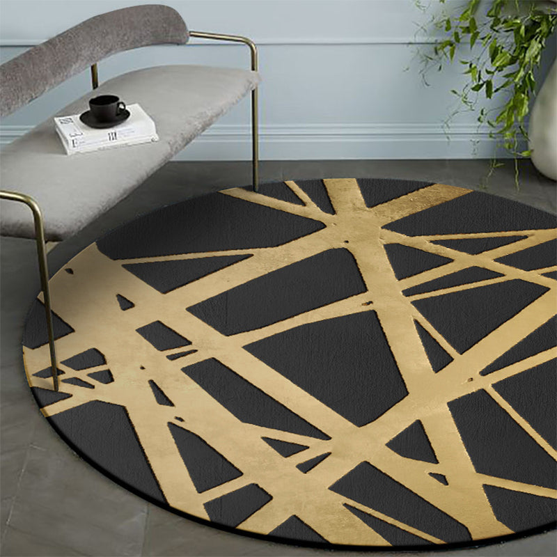 Lisslune | Gold Criss-Cross Patterned Rug Synthetic Glam Rug Pet-Friendly Non-Slip Back Machine Washable Rug for Home Decor
