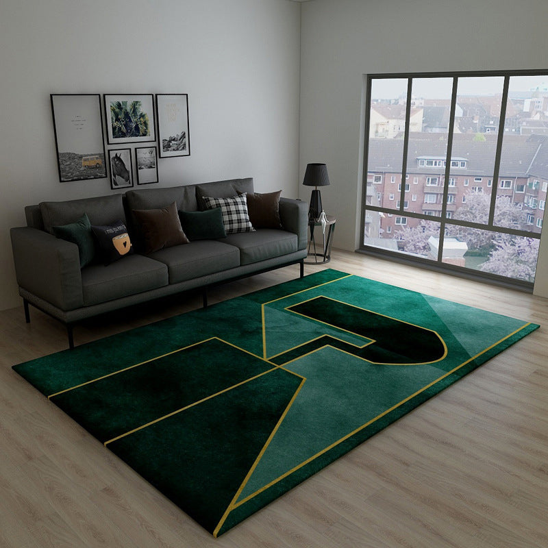Lisslune | Black Green Vintage Rug Polyester Abstract Geometric Rug Machine Washable Non-Slip Pet-Friendly Carpet for Large Room