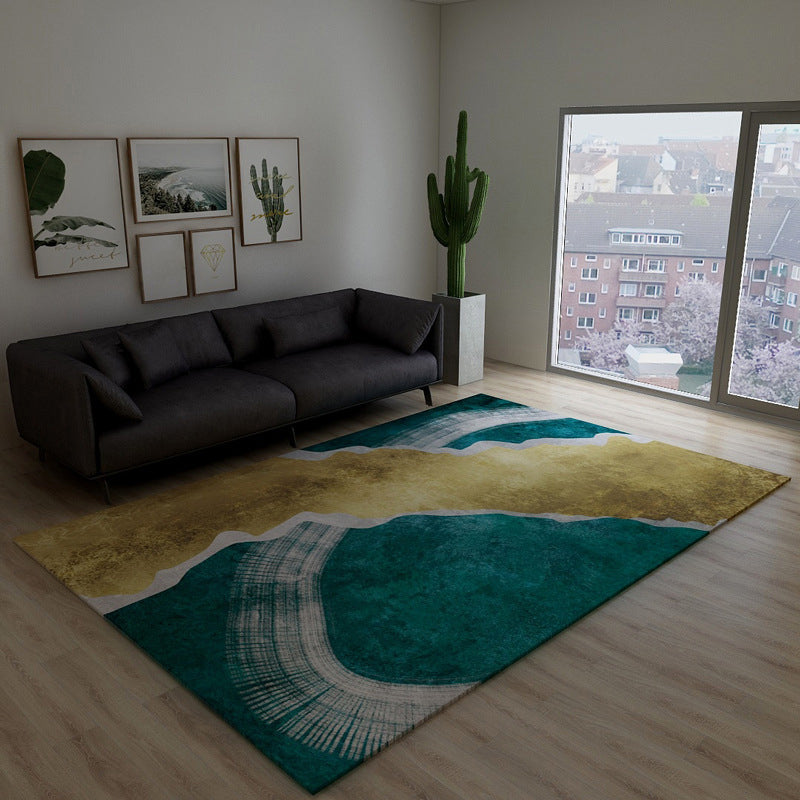 Lisslune | Black Green Vintage Rug Polyester Abstract Geometric Rug Machine Washable Non-Slip Pet-Friendly Carpet for Large Room