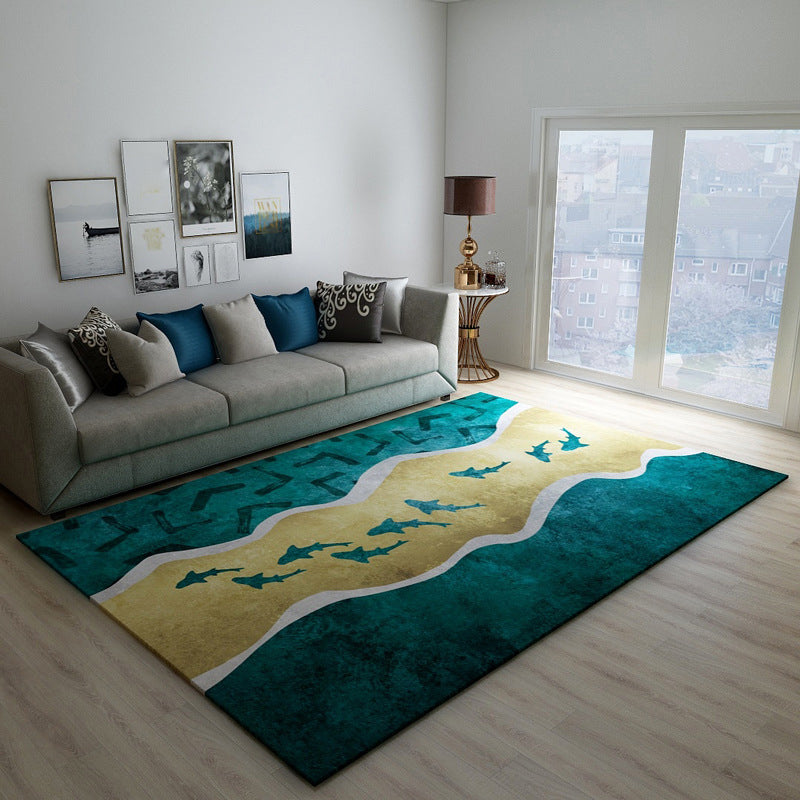 Lisslune | Black Green Vintage Rug Polyester Abstract Geometric Rug Machine Washable Non-Slip Pet-Friendly Carpet for Large Room