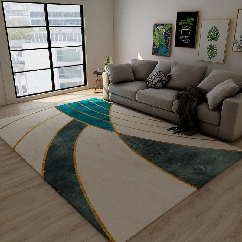 Lisslune | Black Green Vintage Rug Polyester Abstract Geometric Rug Machine Washable Non-Slip Pet-Friendly Carpet for Large Room