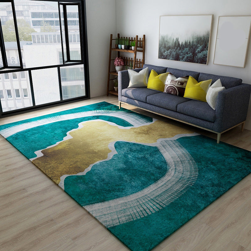 Lisslune | Black Green Vintage Rug Polyester Abstract Geometric Rug Machine Washable Non-Slip Pet-Friendly Carpet for Large Room