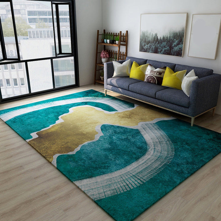 Lisslune | Black Green Vintage Rug Polyester Abstract Geometric Rug Machine Washable Non-Slip Pet-Friendly Carpet for Large Room