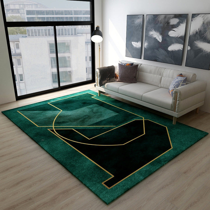 Lisslune | Black Green Vintage Rug Polyester Abstract Geometric Rug Machine Washable Non-Slip Pet-Friendly Carpet for Large Room