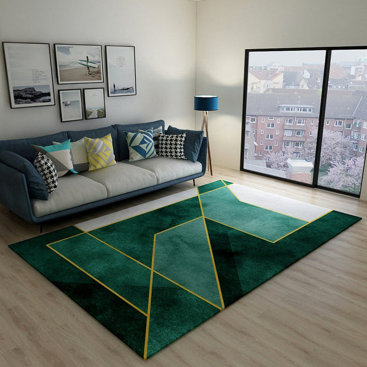 Lisslune | Black Green Vintage Rug Polyester Abstract Geometric Rug Machine Washable Non-Slip Pet-Friendly Carpet for Large Room