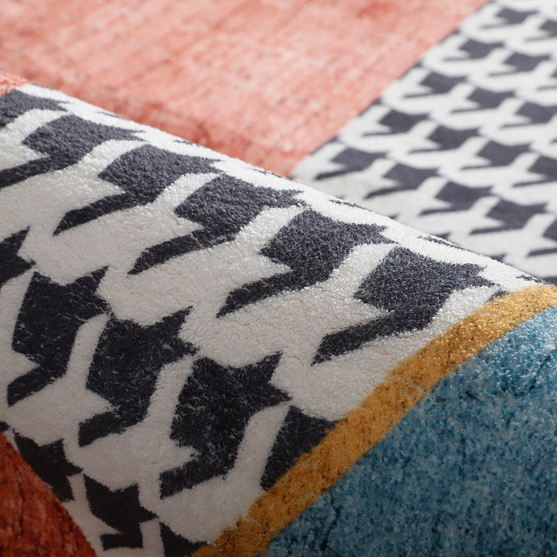 Lisslune | Trendy Geometric Patchwork Rug Multicolor Postmodern Rug Polyester Non-Slip Machine Washable Pet Friendly Rug for Home