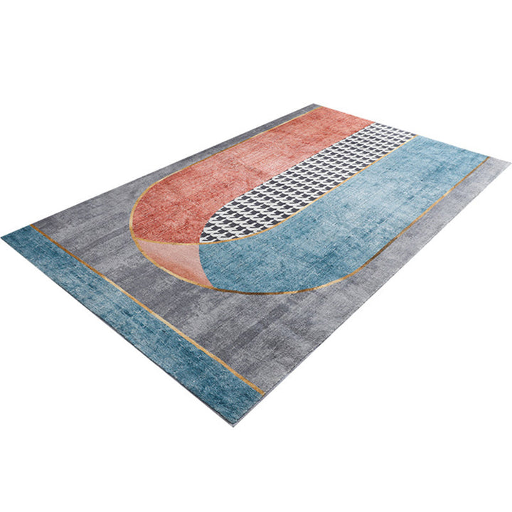 Lisslune | Trendy Geometric Patchwork Rug Multicolor Postmodern Rug Polyester Non-Slip Machine Washable Pet Friendly Rug for Home