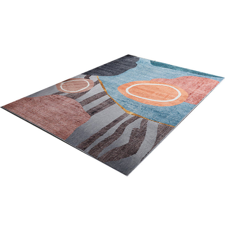 Lisslune | Trendy Geometric Patchwork Rug Multicolor Postmodern Rug Polyester Non-Slip Machine Washable Pet Friendly Rug for Home
