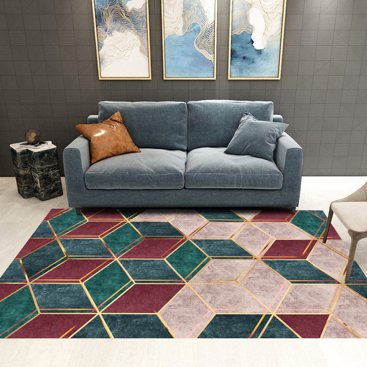Lisslune | Trendy Geometric Patchwork Rug Multicolor Postmodern Rug Polyester Non-Slip Machine Washable Pet Friendly Rug for Home
