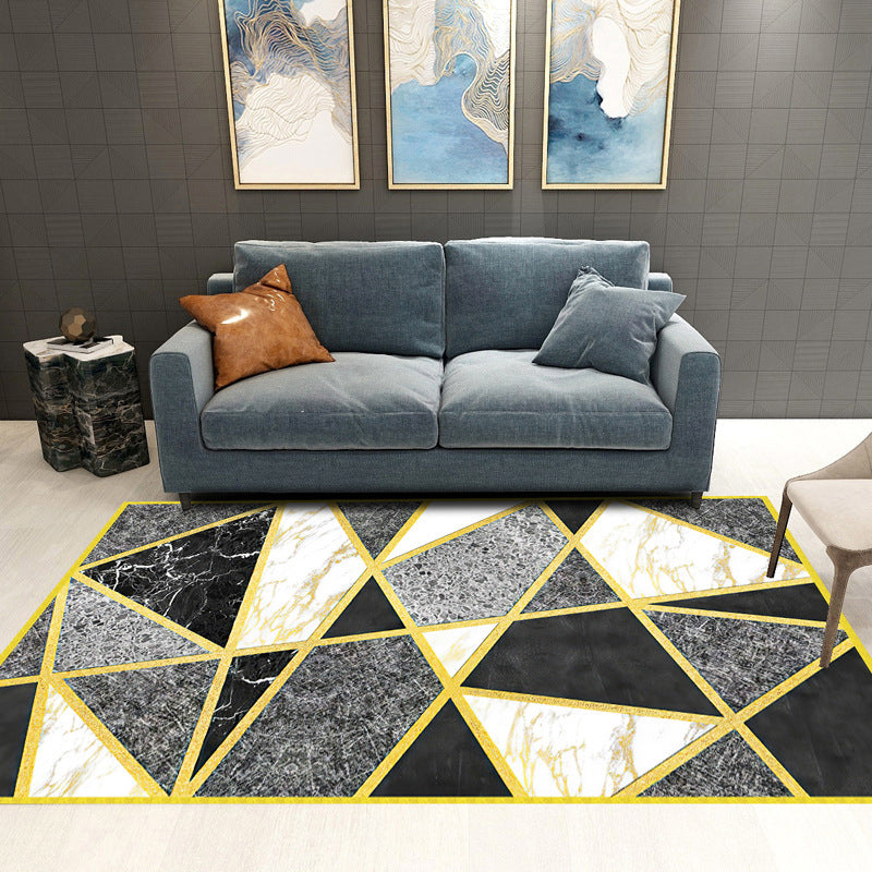 Lisslune | Trendy Geometric Patchwork Rug Multicolor Postmodern Rug Polyester Non-Slip Machine Washable Pet Friendly Rug for Home