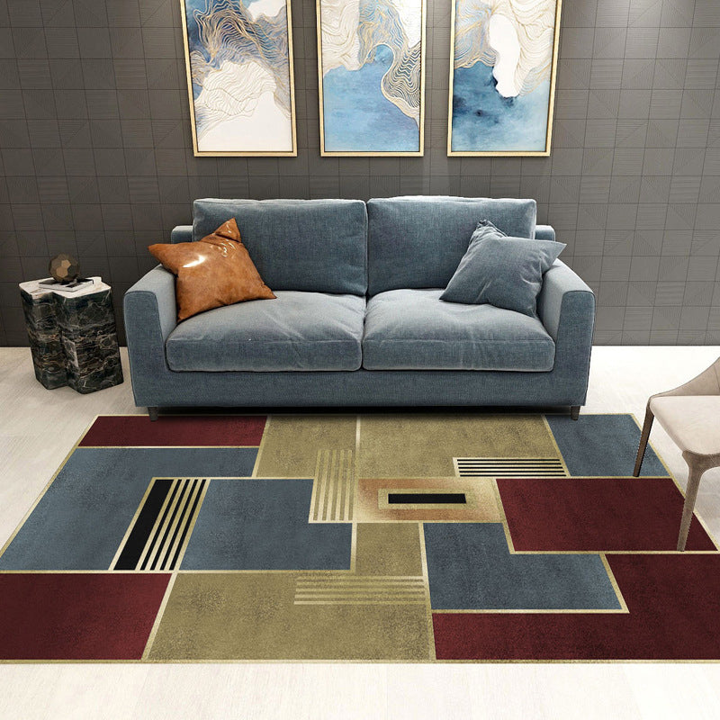 Lisslune | Trendy Geometric Patchwork Rug Multicolor Postmodern Rug Polyester Non-Slip Machine Washable Pet Friendly Rug for Home