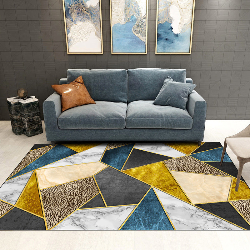 Lisslune | Trendy Geometric Patchwork Rug Multicolor Postmodern Rug Polyester Non-Slip Machine Washable Pet Friendly Rug for Home