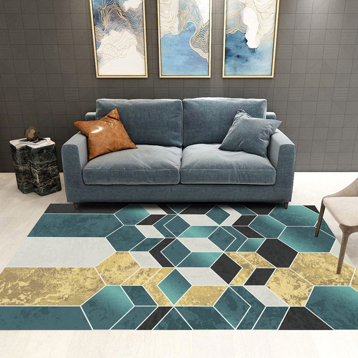 Lisslune | Trendy Geometric Patchwork Rug Multicolor Postmodern Rug Polyester Non-Slip Machine Washable Pet Friendly Rug for Home