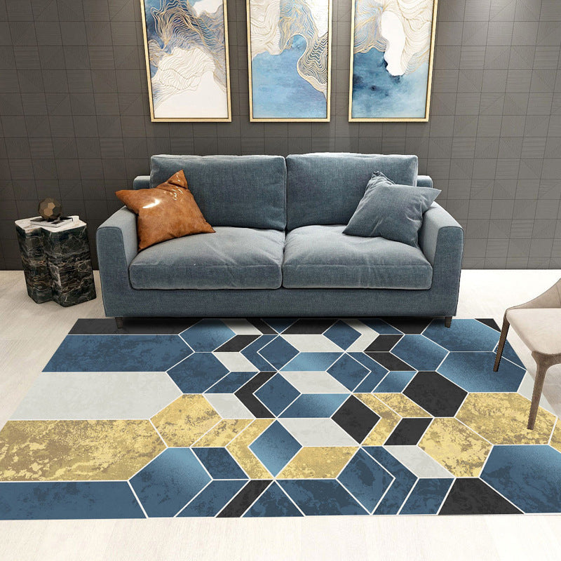 Lisslune | Trendy Geometric Patchwork Rug Multicolor Postmodern Rug Polyester Non-Slip Machine Washable Pet Friendly Rug for Home