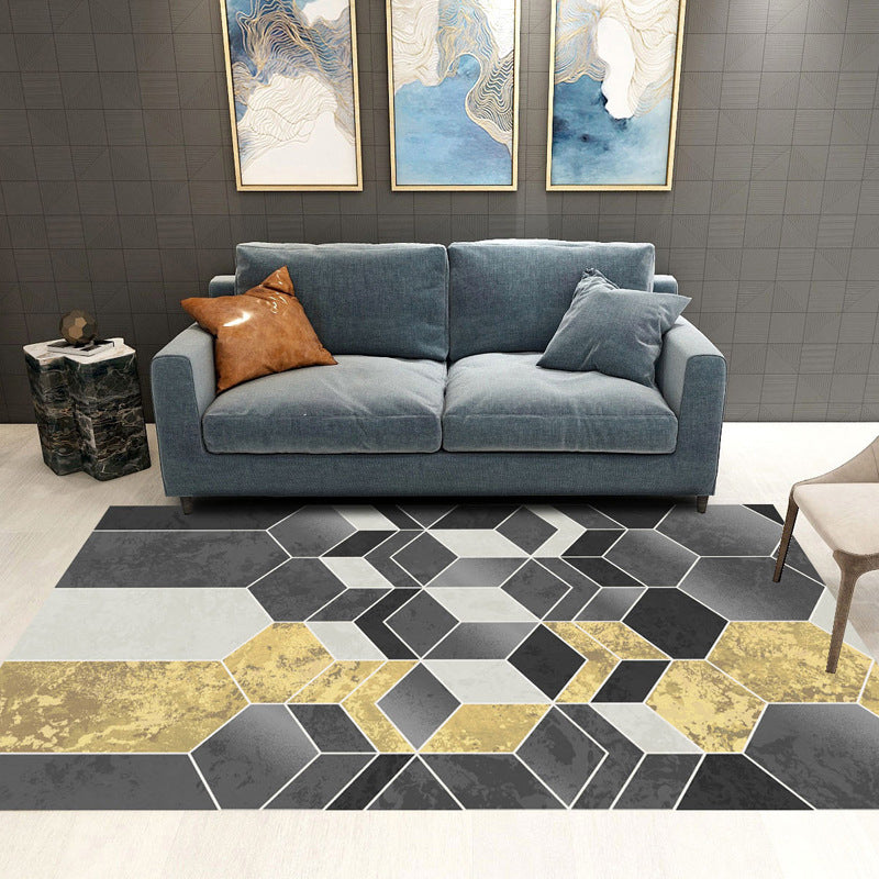 Lisslune | Trendy Geometric Patchwork Rug Multicolor Postmodern Rug Polyester Non-Slip Machine Washable Pet Friendly Rug for Home