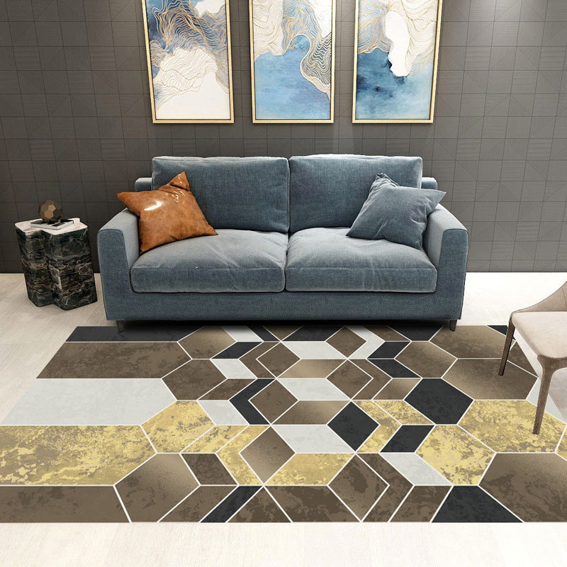Lisslune | Trendy Geometric Patchwork Rug Multicolor Postmodern Rug Polyester Non-Slip Machine Washable Pet Friendly Rug for Home