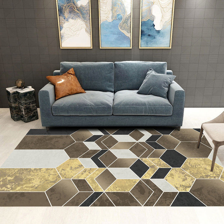 Lisslune | Trendy Geometric Patchwork Rug Multicolor Postmodern Rug Polyester Non-Slip Machine Washable Pet Friendly Rug for Home