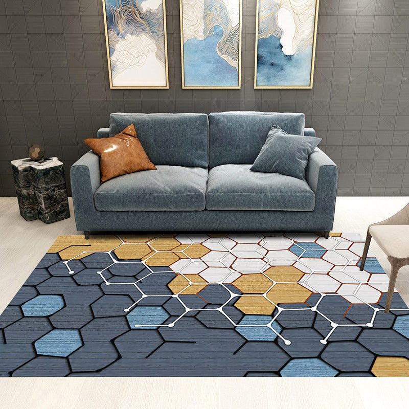 Lisslune | Trendy Geometric Patchwork Rug Multicolor Postmodern Rug Polyester Non-Slip Machine Washable Pet Friendly Rug for Home
