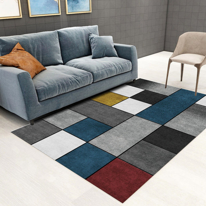 Lisslune | Trendy Geometric Patchwork Rug Multicolor Postmodern Rug Polyester Non-Slip Machine Washable Pet Friendly Rug for Home