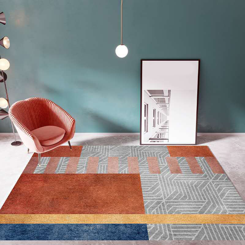 Lisslune | Multicolor Living Room Carpet Mid-Century Geometric Carpet Polyester Washable Non-Slip Pet-Friendly Carpet