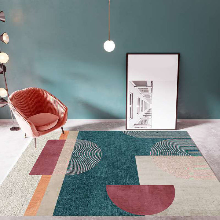 Lisslune | Multicolor Living Room Carpet Mid-Century Geometric Carpet Polyester Washable Non-Slip Pet-Friendly Carpet