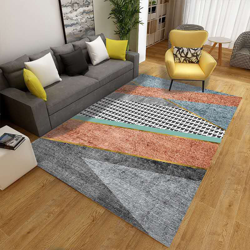Lisslune | Multicolor Living Room Carpet Mid-Century Geometric Carpet Polyester Washable Non-Slip Pet-Friendly Carpet