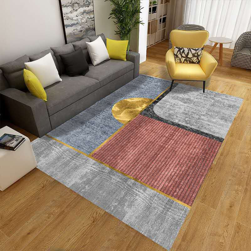 Lisslune | Multicolor Living Room Carpet Mid-Century Geometric Carpet Polyester Washable Non-Slip Pet-Friendly Carpet