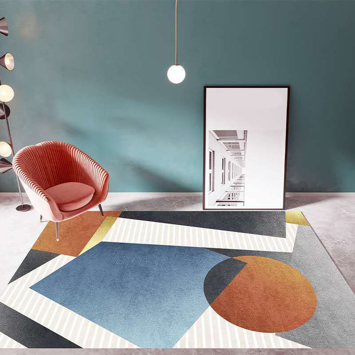Lisslune | Multicolor Living Room Carpet Mid-Century Geometric Carpet Polyester Washable Non-Slip Pet-Friendly Carpet