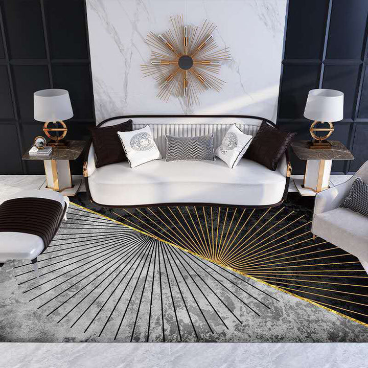 Lisslune | Multicolor Living Room Carpet Mid-Century Geometric Carpet Polyester Washable Non-Slip Pet-Friendly Carpet