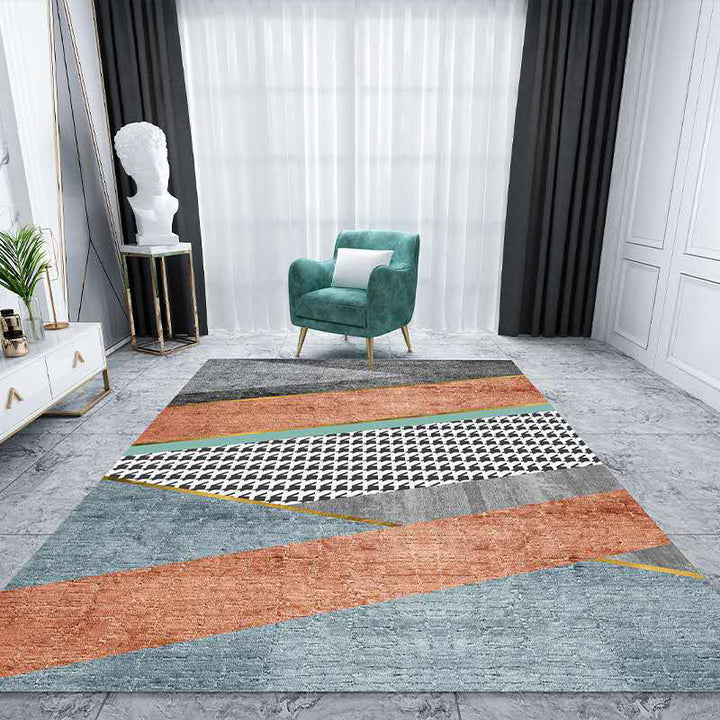 Lisslune | Multicolor Living Room Carpet Mid-Century Geometric Carpet Polyester Washable Non-Slip Pet-Friendly Carpet