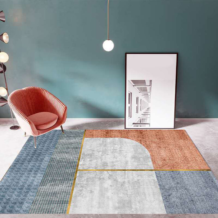 Lisslune | Multicolor Living Room Carpet Mid-Century Geometric Carpet Polyester Washable Non-Slip Pet-Friendly Carpet