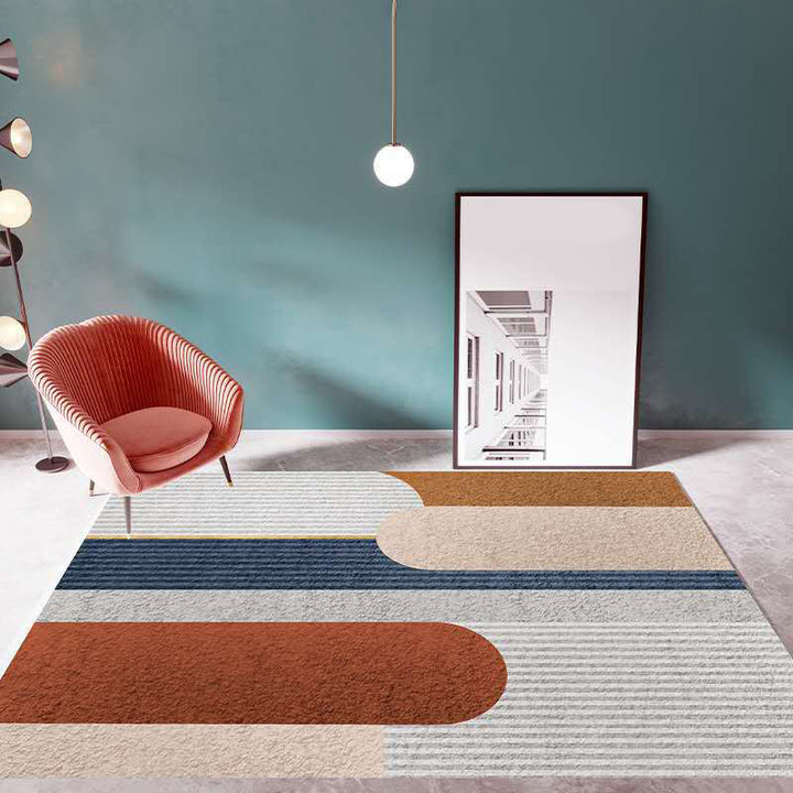 Lisslune | Multicolor Living Room Carpet Mid-Century Geometric Carpet Polyester Washable Non-Slip Pet-Friendly Carpet