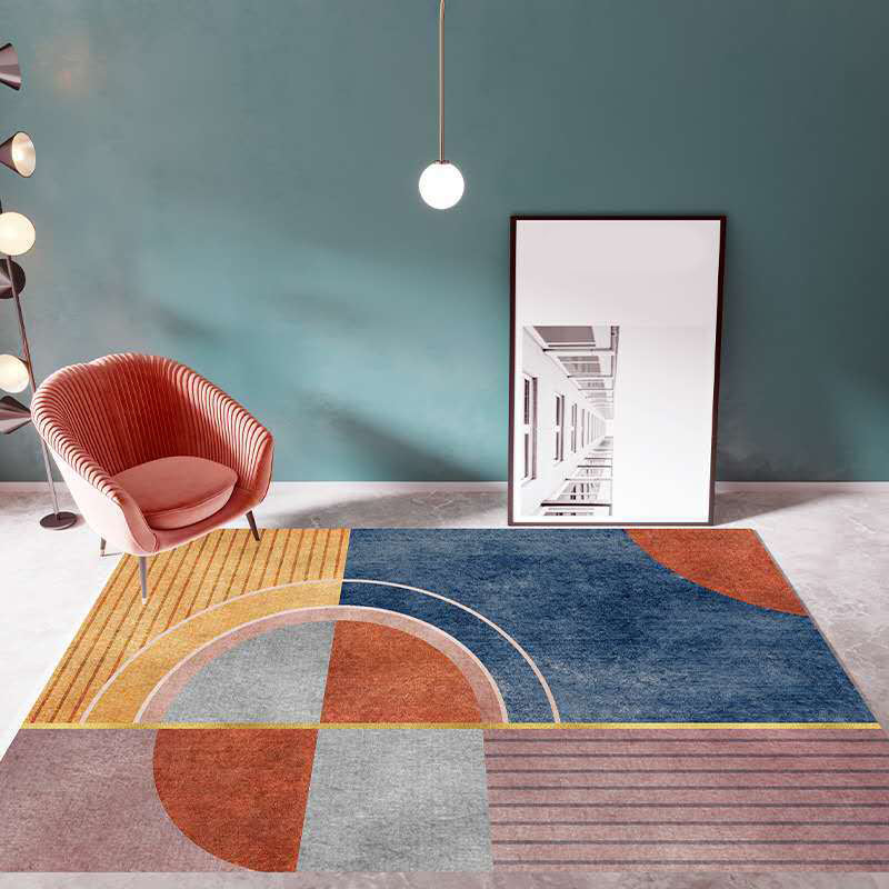 Lisslune | Multicolor Living Room Carpet Mid-Century Geometric Carpet Polyester Washable Non-Slip Pet-Friendly Carpet
