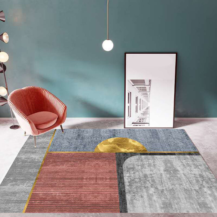 Lisslune | Multicolor Living Room Carpet Mid-Century Geometric Carpet Polyester Washable Non-Slip Pet-Friendly Carpet