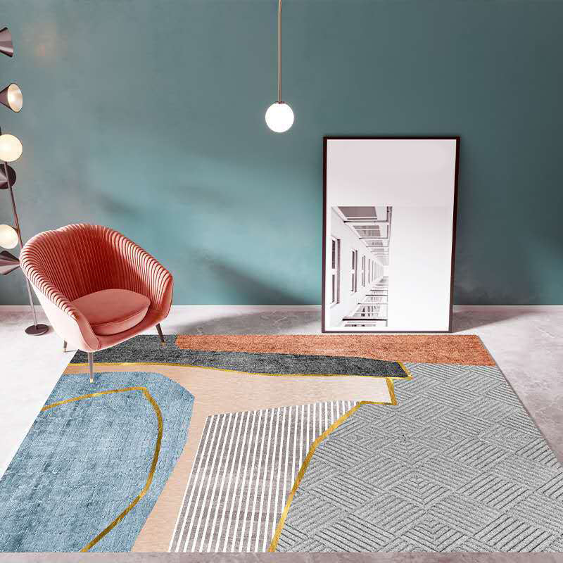 Lisslune | Multicolor Living Room Carpet Mid-Century Geometric Carpet Polyester Washable Non-Slip Pet-Friendly Carpet