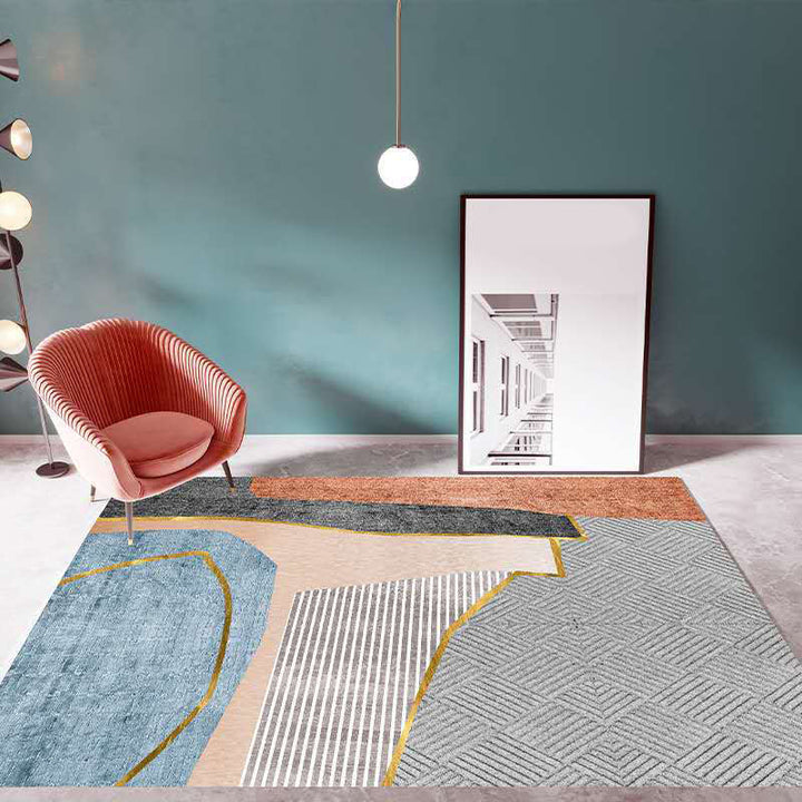 Lisslune | Multicolor Living Room Carpet Mid-Century Geometric Carpet Polyester Washable Non-Slip Pet-Friendly Carpet