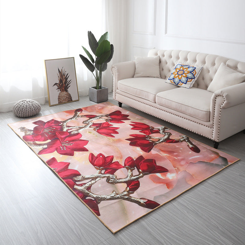 Lisslune | Multi Color Geometric Floral Carpet Cotton Mid-Century Modern Carpet Pet Friendly Anti-Slip Carpet for Room