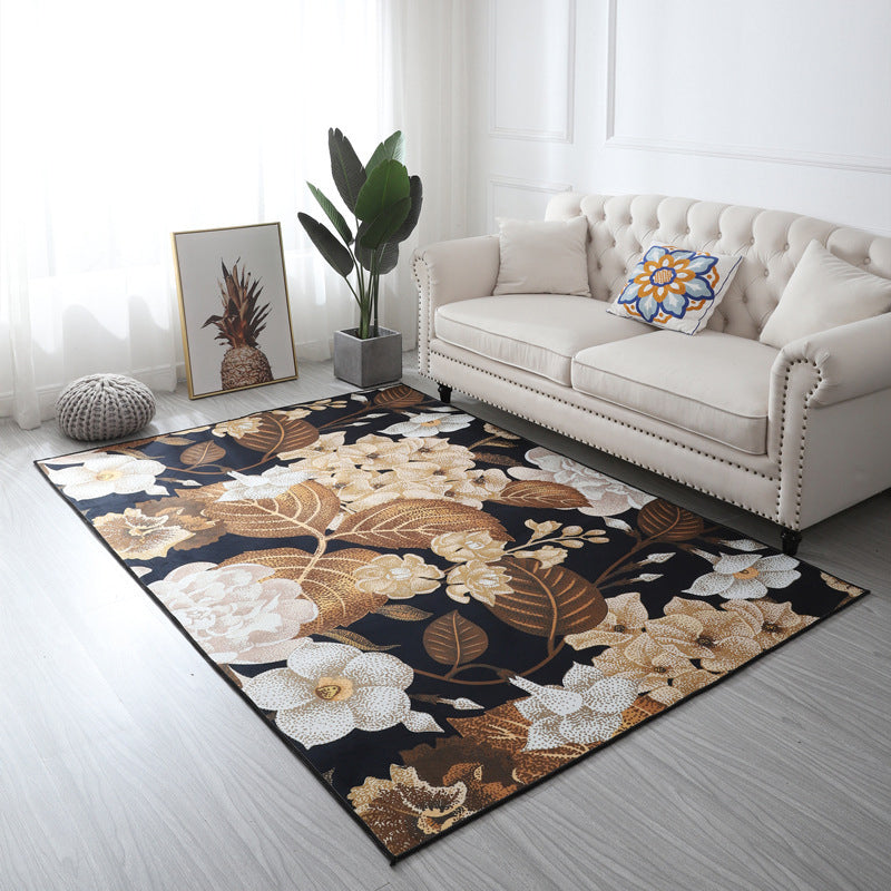 Lisslune | Multi Color Geometric Floral Carpet Cotton Mid-Century Modern Carpet Pet Friendly Anti-Slip Carpet for Room