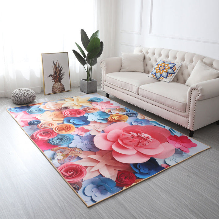 Lisslune | Multi Color Geometric Floral Carpet Cotton Mid-Century Modern Carpet Pet Friendly Anti-Slip Carpet for Room