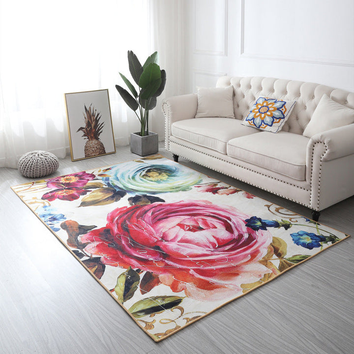 Lisslune | Multi Color Geometric Floral Carpet Cotton Mid-Century Modern Carpet Pet Friendly Anti-Slip Carpet for Room