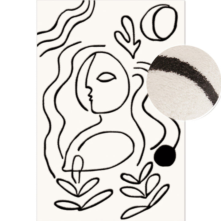Lisslune | Simple Line Art Rug Multicolor Nordic Style Rug Synthetic Pet Friendly Machine Washable Non-Slip Rug for Living Room